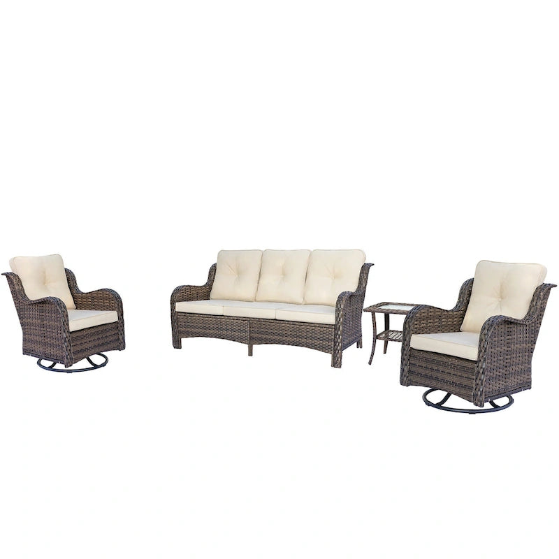 High Back Wicker Outdoor Patio Conversation Sets with Swivel Chairs
