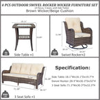 High Back Wicker Outdoor Patio Conversation Sets with Swivel Chairs