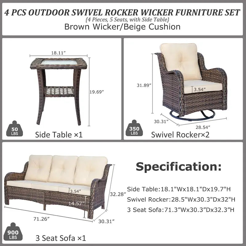 High Back Wicker Outdoor Patio Conversation Sets with Swivel Chairs