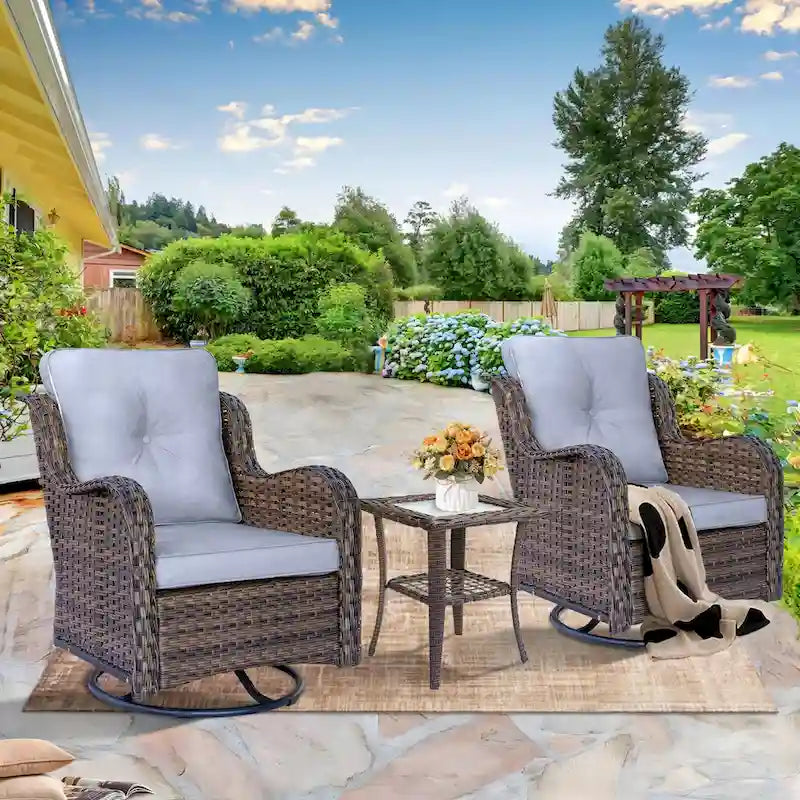 High Back Wicker Outdoor Patio Conversation Sets with Swivel Chairs
