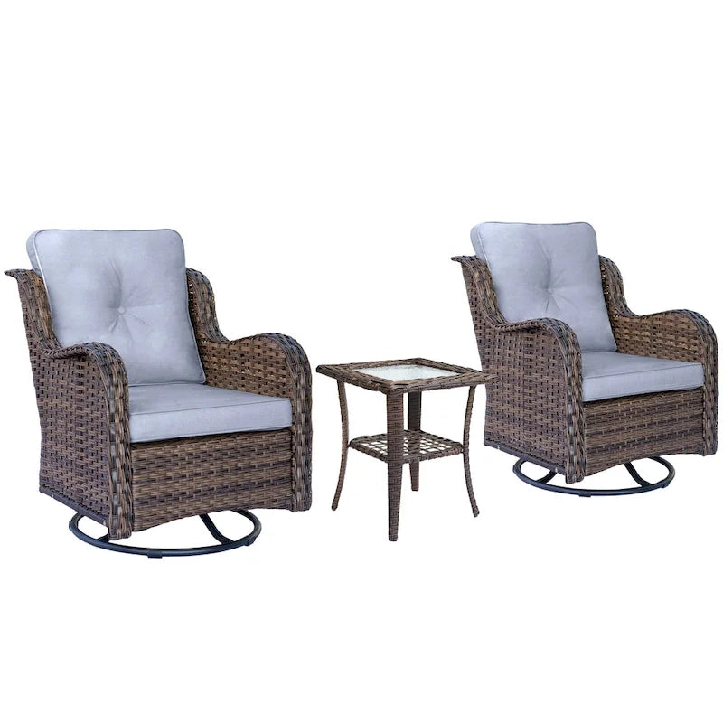 High Back Wicker Outdoor Patio Conversation Sets with Swivel Chairs