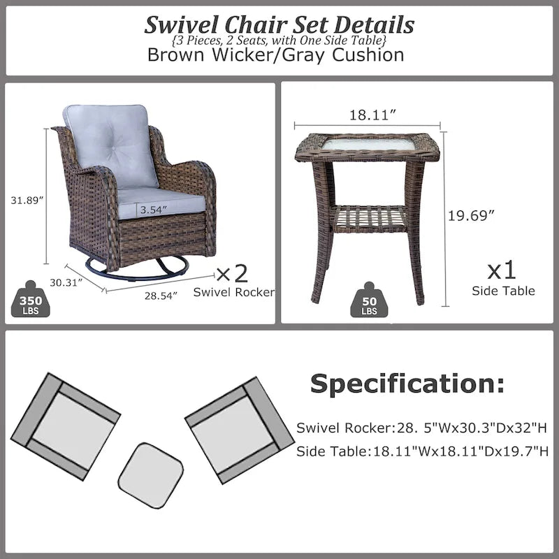 High Back Wicker Outdoor Patio Conversation Sets with Swivel Chairs