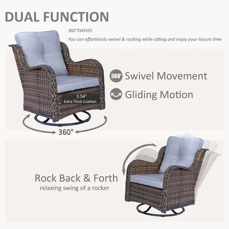 High Back Wicker Outdoor Patio Conversation Sets with Swivel Chairs