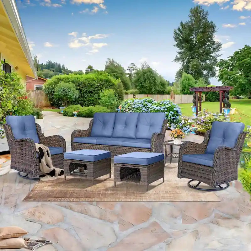 High Back Wicker Outdoor Patio Conversation Sets with Swivel Chairs