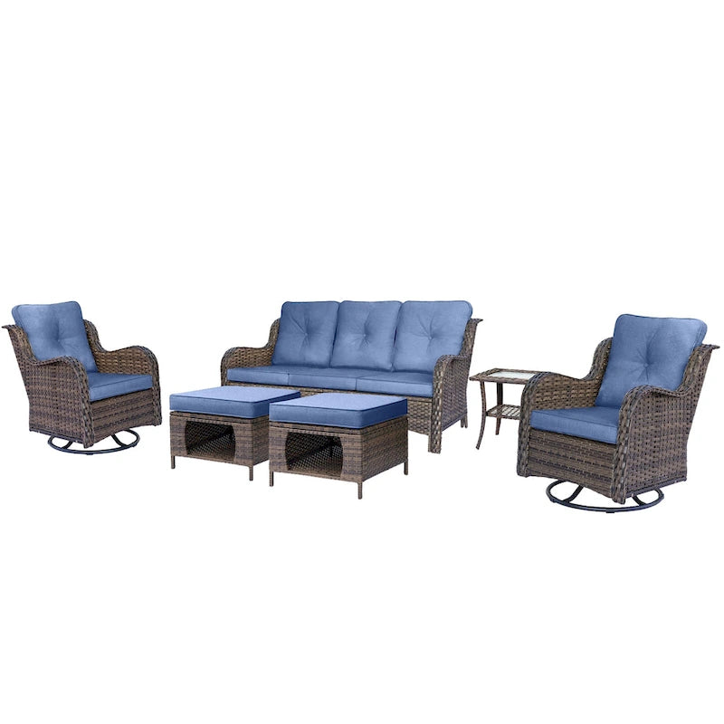 High Back Wicker Outdoor Patio Conversation Sets with Swivel Chairs