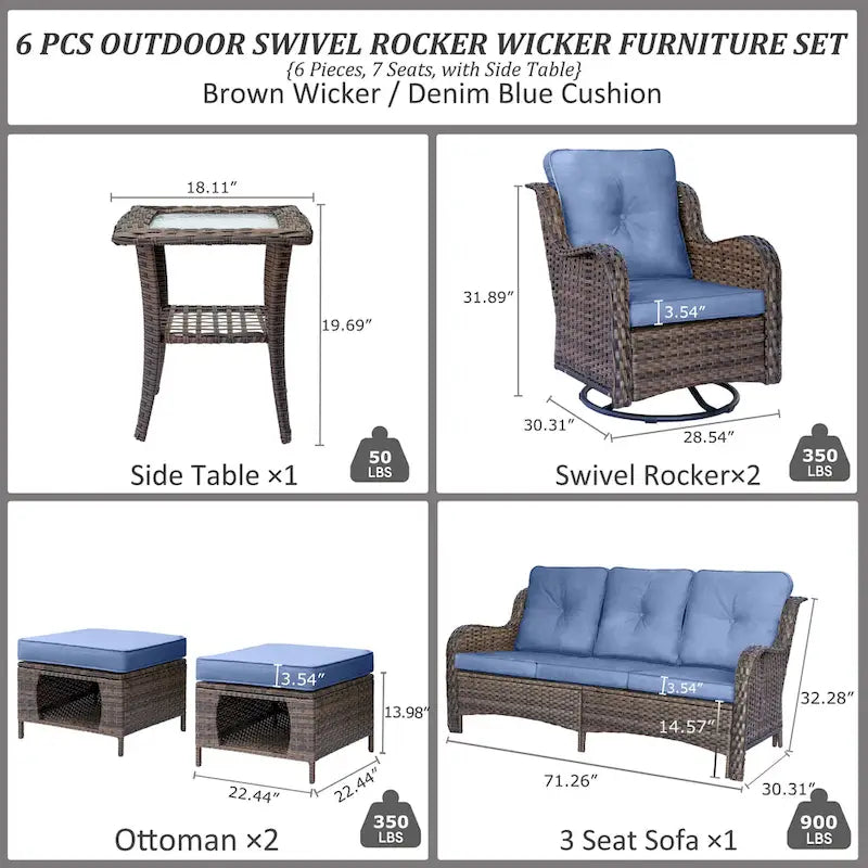 High Back Wicker Outdoor Patio Conversation Sets with Swivel Chairs