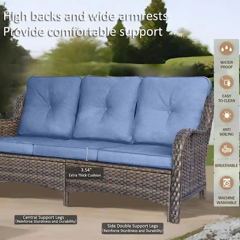 High Back Wicker Outdoor Patio Conversation Sets with Swivel Chairs