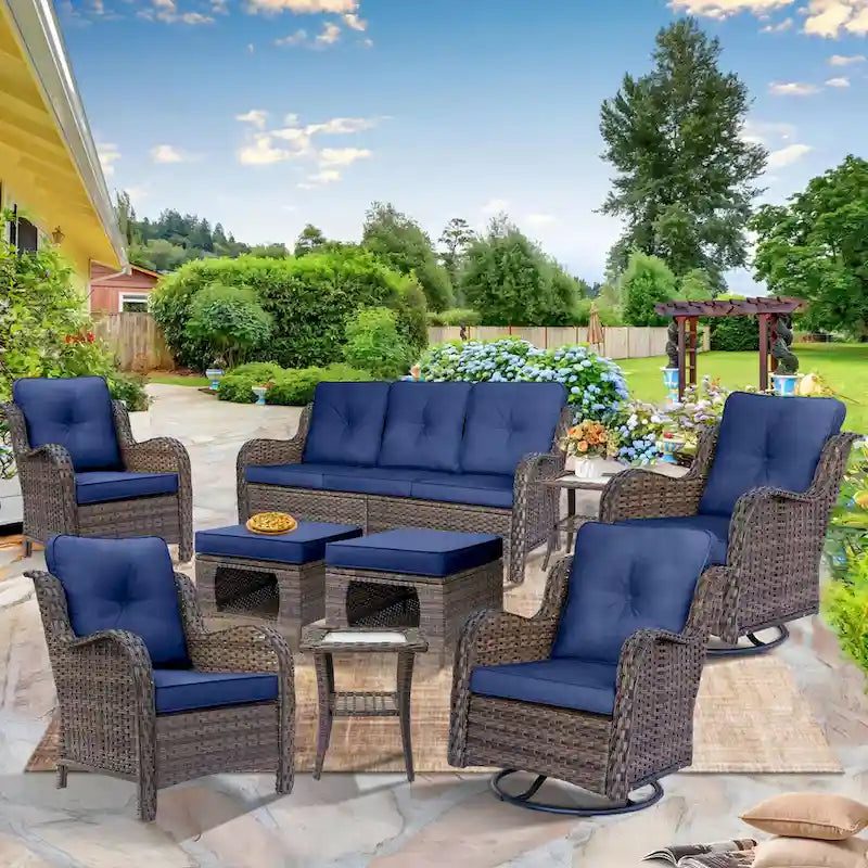 High Back Wicker Outdoor Patio Conversation Sets with Swivel Chairs