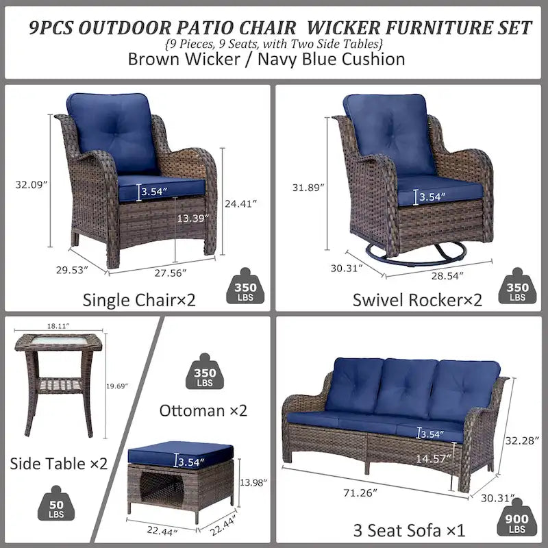 High Back Wicker Outdoor Patio Conversation Sets with Swivel Chairs