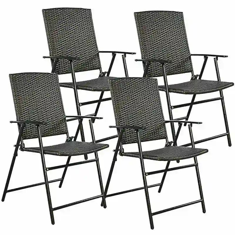 Costway Set of 4 Folding Rattan Chair Outdoor Indoor Furniture Brown - Set of 4