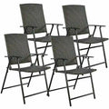 Costway Set of 4 Folding Rattan Chair Outdoor Indoor Furniture Brown - Set of 4