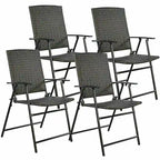 Costway Set of 4 Folding Rattan Chair Outdoor Indoor Furniture Brown - Set of 4