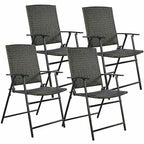 Costway Set of 4 Folding Rattan Chair Outdoor Indoor Furniture Brown - Set of 4
