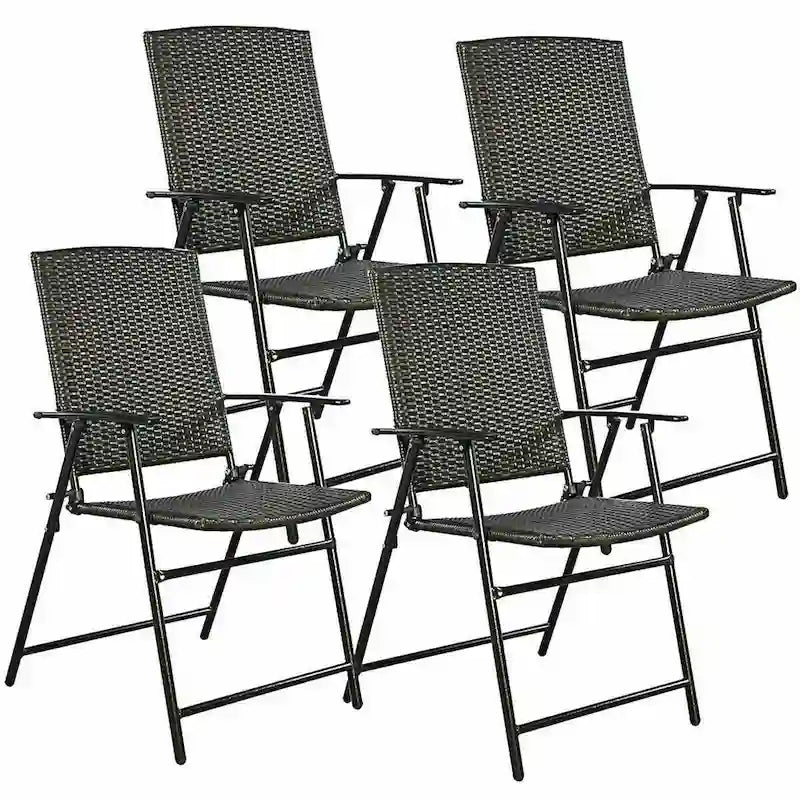 Costway Set of 4 Folding Rattan Chair Outdoor Indoor Furniture Brown - Set of 4