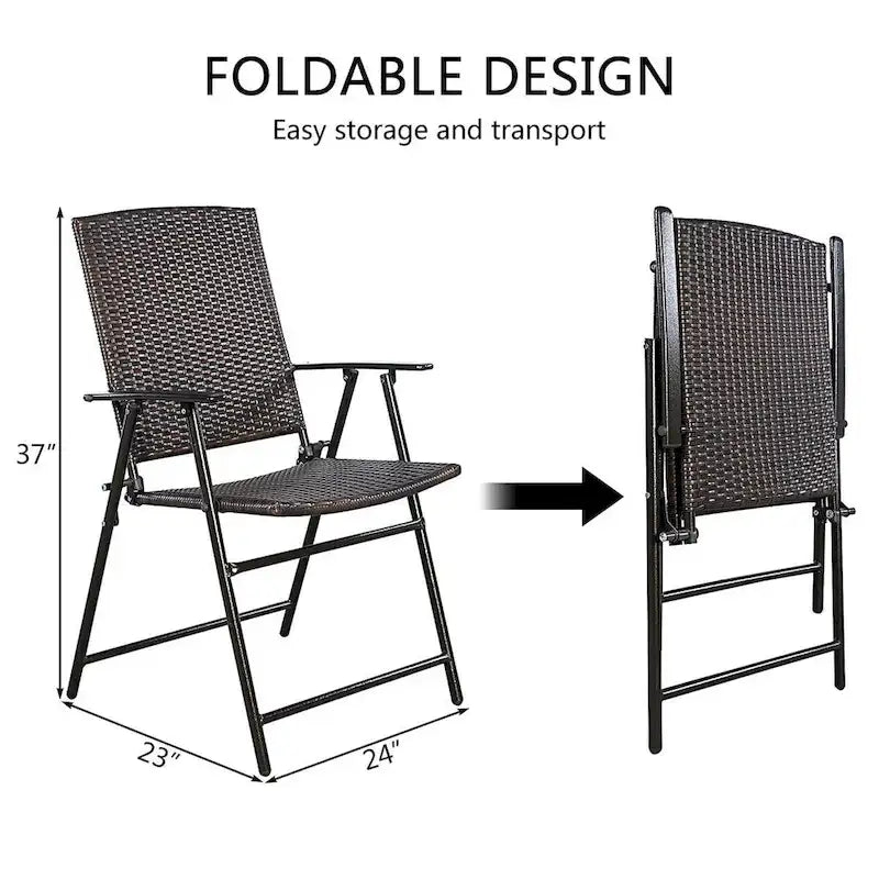 Costway Set of 4 Folding Rattan Chair Outdoor Indoor Furniture Brown - Set of 4