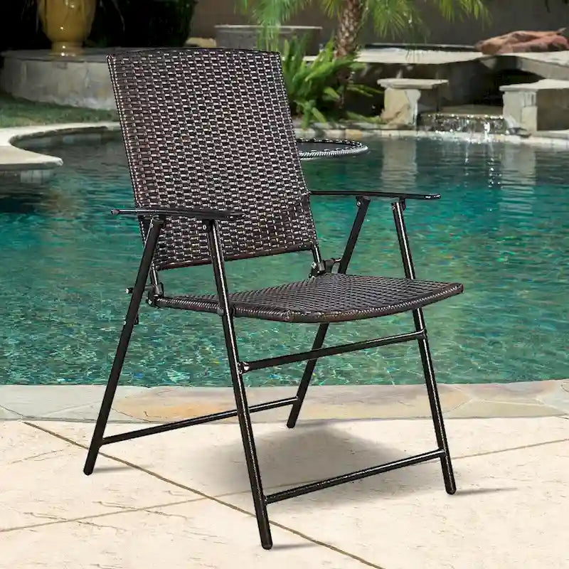 Costway Set of 4 Folding Rattan Chair Outdoor Indoor Furniture Brown - Set of 4