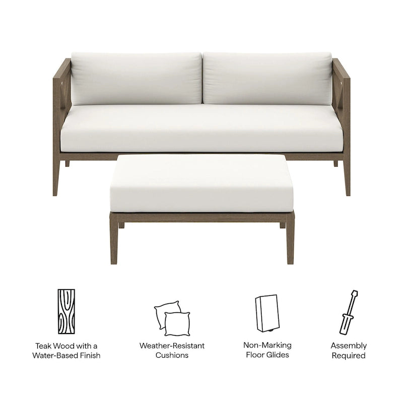 Northlake Outdoor Patio Teak Wood Loveseat and Ottoman Set