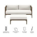 Northlake Outdoor Patio Teak Wood Loveseat and Ottoman Set