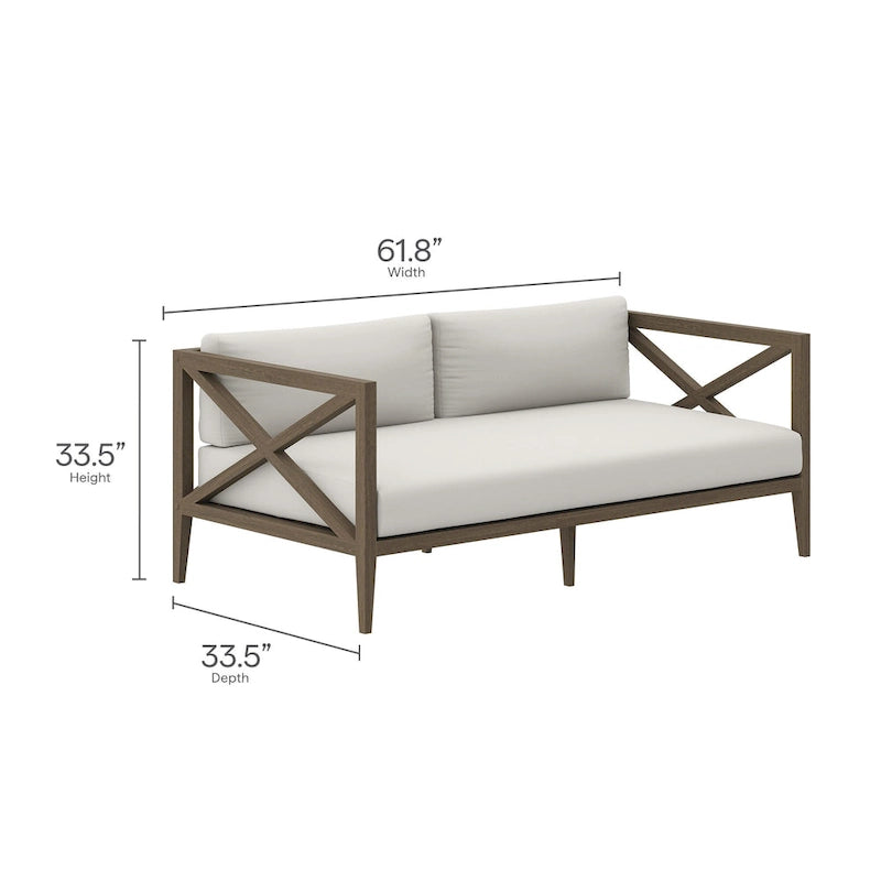 Northlake Outdoor Patio Teak Wood Loveseat and Ottoman Set