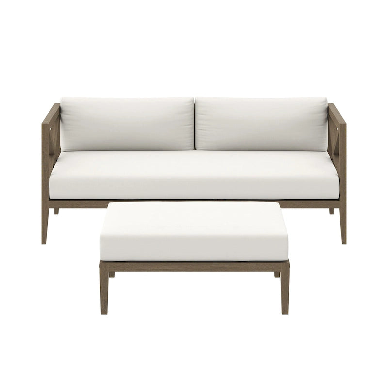 Northlake Outdoor Patio Teak Wood Loveseat and Ottoman Set