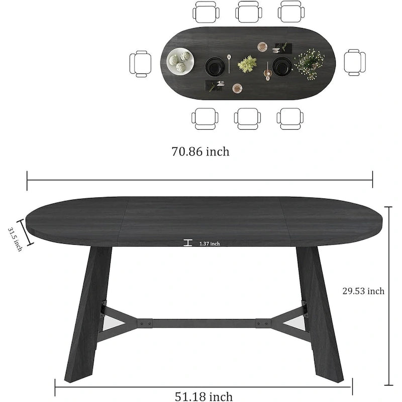 WESOME 70.86 Rustic Wood Oval Dining Table with Tapered Legs - 70.86D x 31.5W x 29.53H
