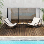 Outdoor Chaise Lounge Set of 3 with Cushion, Patio Lounge Chair Recliner with Acacia Side Table