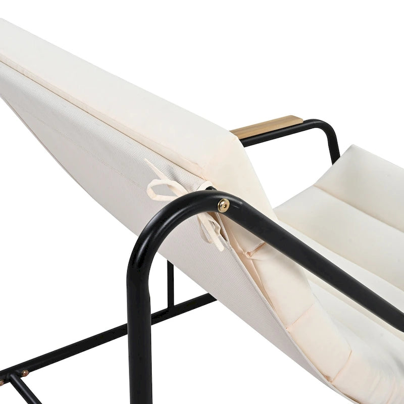 Outdoor Chaise Lounge Set of 3 with Cushion, Patio Lounge Chair Recliner with Acacia Side Table