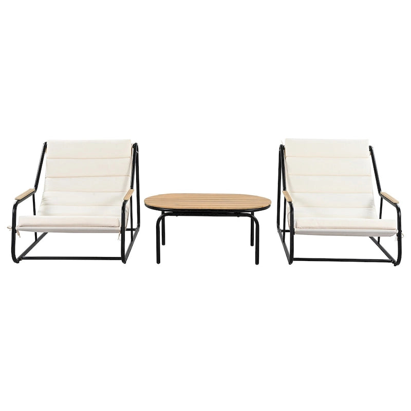 Outdoor Chaise Lounge Set of 3 with Cushion, Patio Lounge Chair Recliner with Acacia Side Table