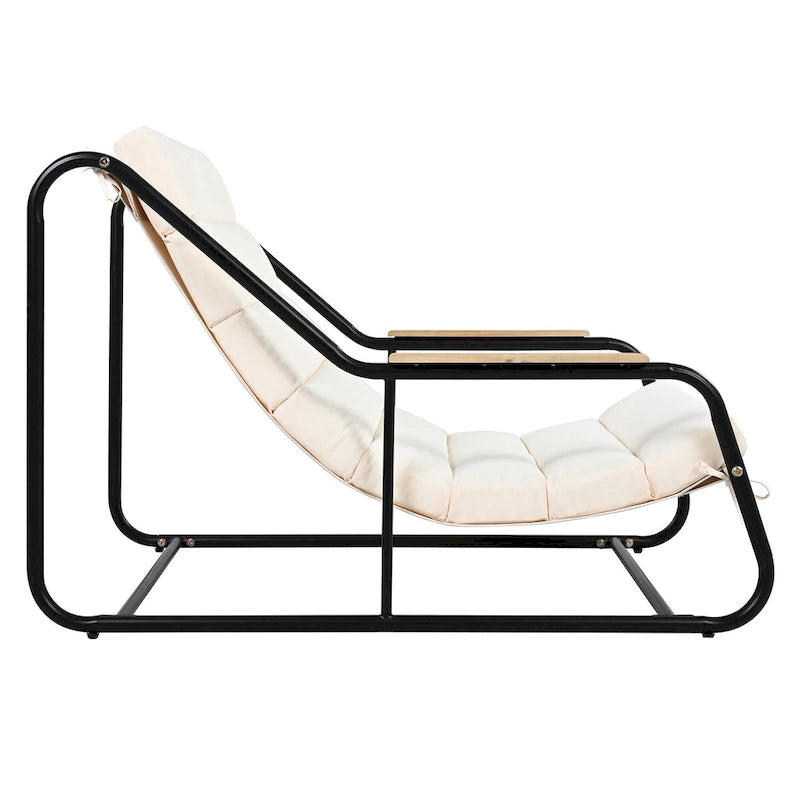Outdoor Chaise Lounge Set of 3 with Cushion, Patio Lounge Chair Recliner with Acacia Side Table