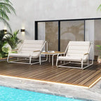 Outdoor Chaise Lounge Set of 3 with Cushion, Patio Lounge Chair Recliner with Acacia Side Table