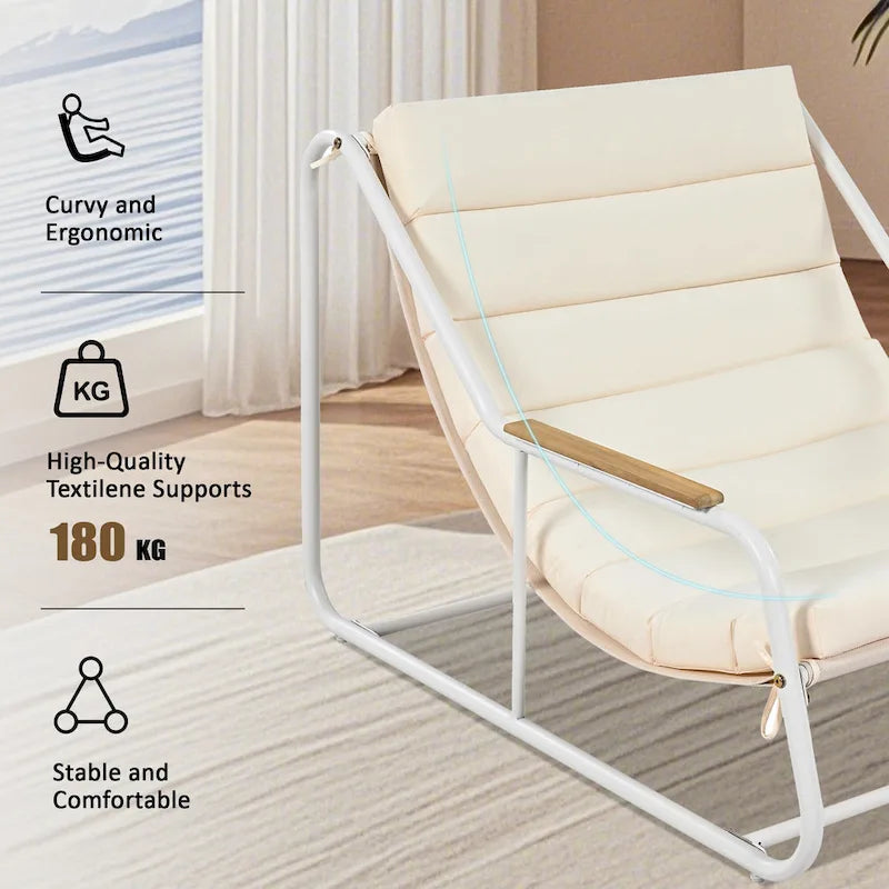 Outdoor Chaise Lounge Set of 3 with Cushion, Patio Lounge Chair Recliner with Acacia Side Table