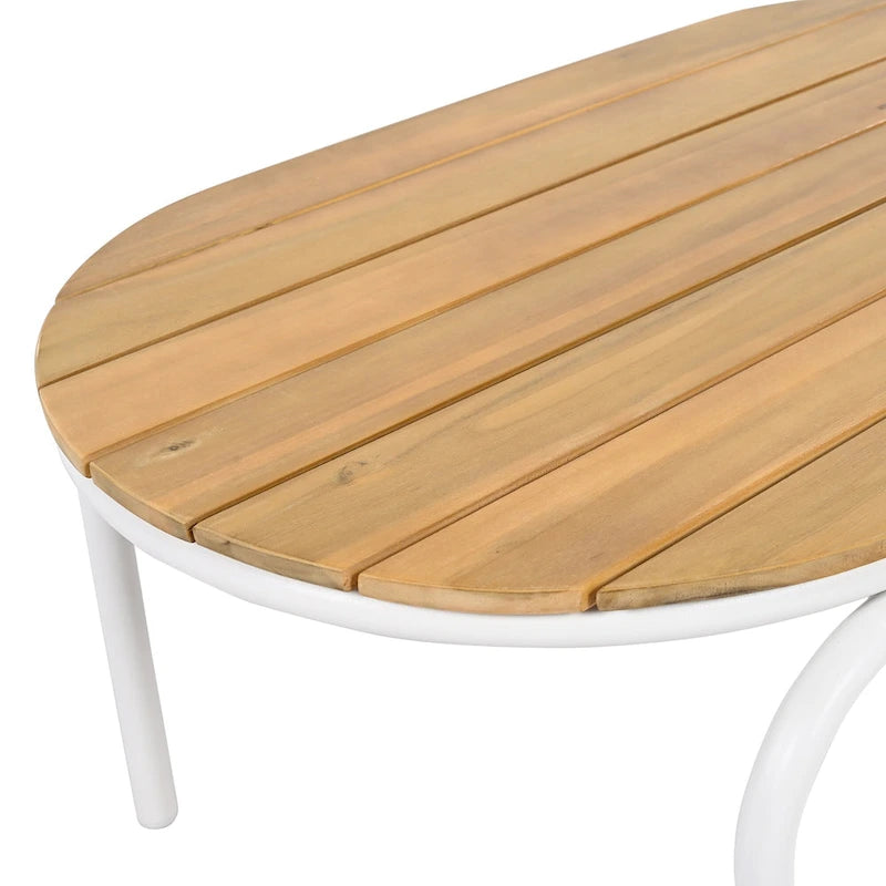 Outdoor Chaise Lounge Set of 3 with Cushion, Patio Lounge Chair Recliner with Acacia Side Table