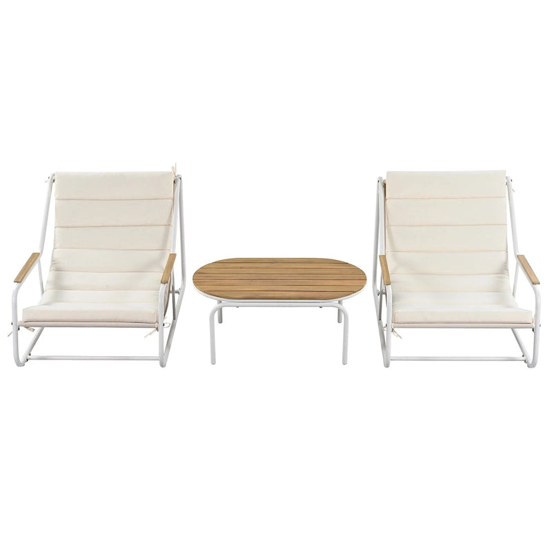 Outdoor Chaise Lounge Set of 3 with Cushion, Patio Lounge Chair Recliner with Acacia Side Table