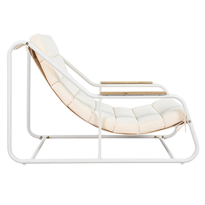 Outdoor Chaise Lounge Set of 3 with Cushion, Patio Lounge Chair Recliner with Acacia Side Table
