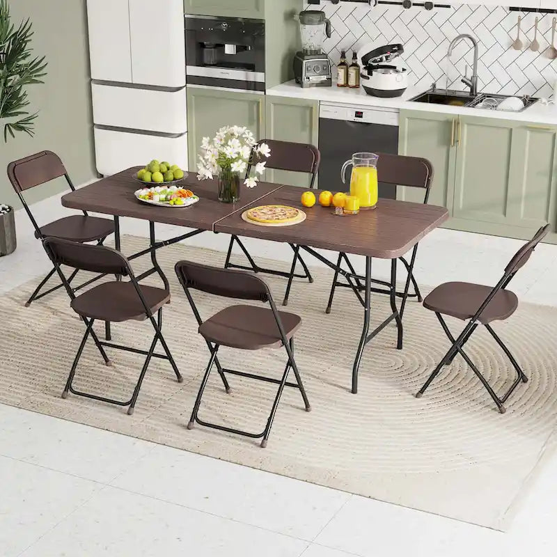 Costway 6 ft Portable Folding Table with Wood Grain HDPE Tabletop Safe - See Details