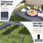 Costway 6 ft Portable Folding Table with Wood Grain HDPE Tabletop Safe - See Details