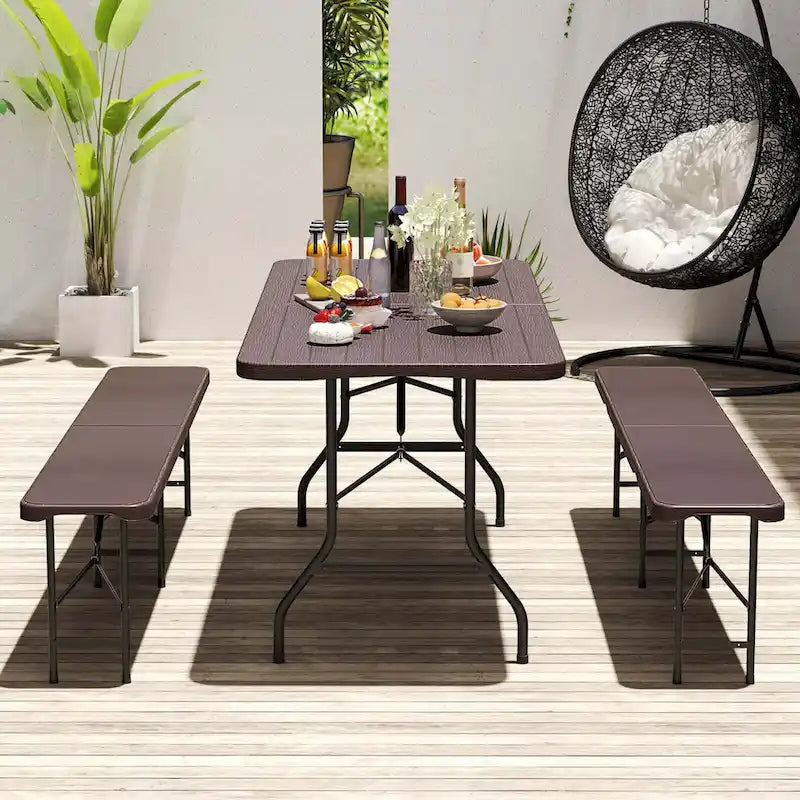 Costway 6 ft Portable Folding Table with Wood Grain HDPE Tabletop Safe - See Details