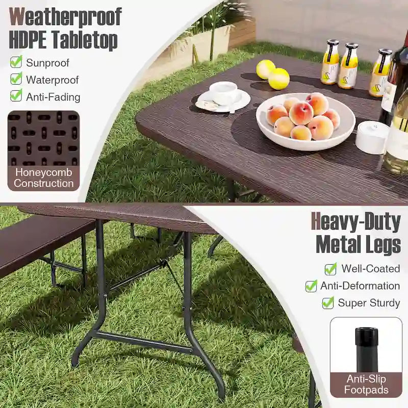 Costway 6 ft Portable Folding Table with Wood Grain HDPE Tabletop Safe - See Details