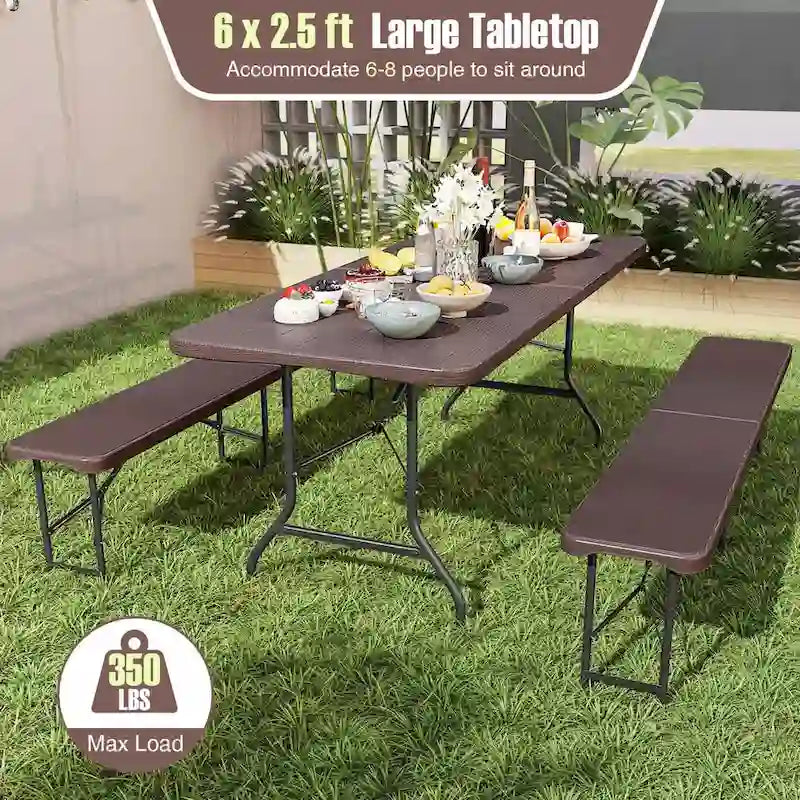 Costway 6 ft Portable Folding Table with Wood Grain HDPE Tabletop Safe - See Details