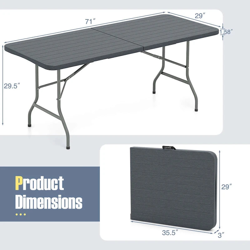 Costway 6 ft Portable Folding Table with Wood Grain HDPE Tabletop Safe - See Details