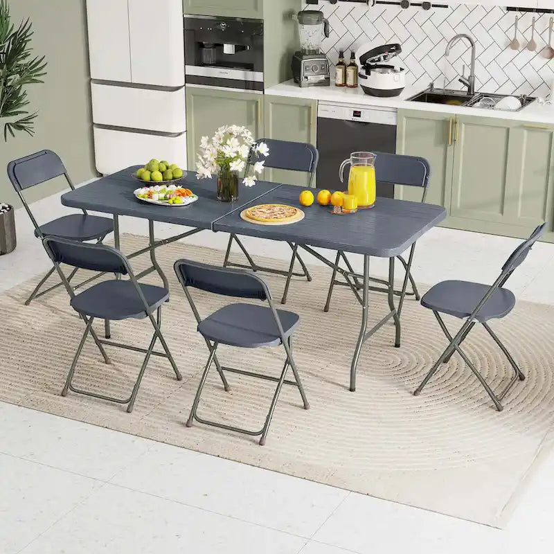 Costway 6 ft Portable Folding Table with Wood Grain HDPE Tabletop Safe - See Details