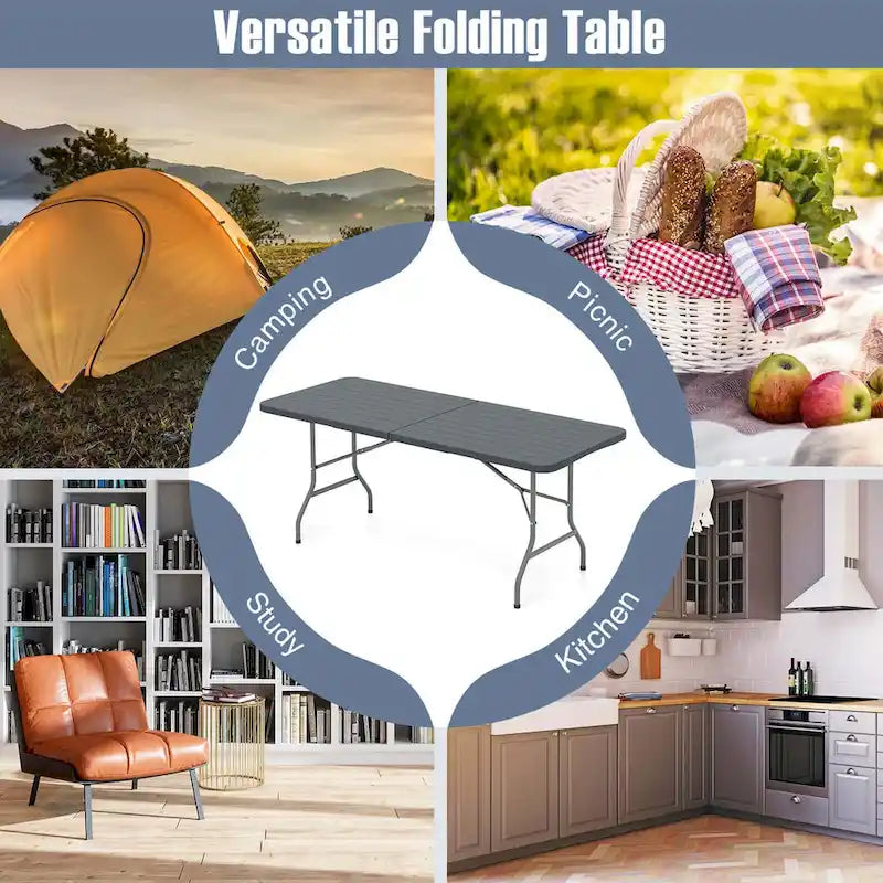 Costway 6 ft Portable Folding Table with Wood Grain HDPE Tabletop Safe - See Details