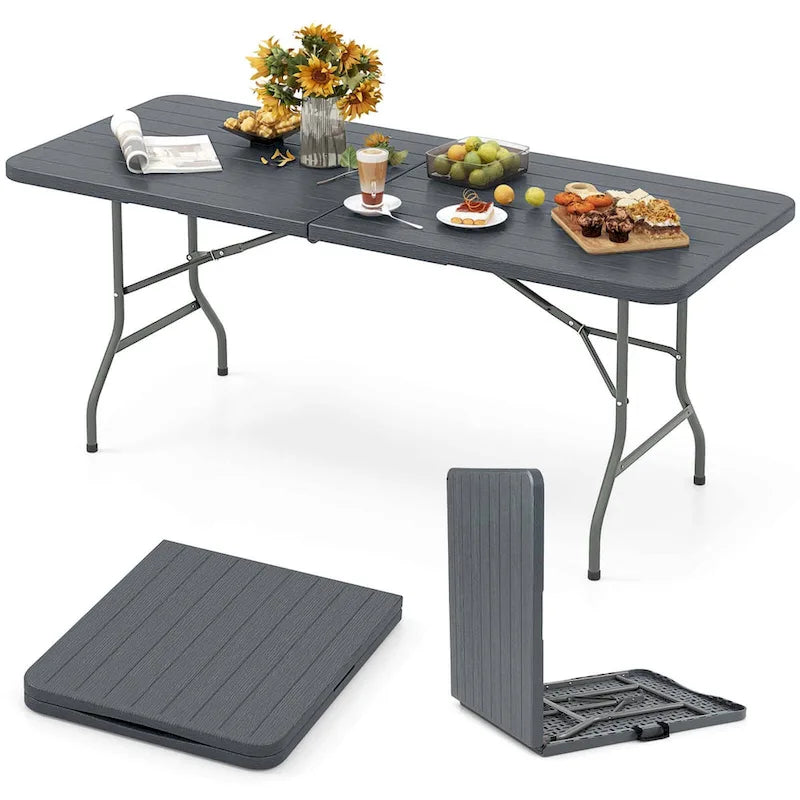 Costway 6 ft Portable Folding Table with Wood Grain HDPE Tabletop Safe - See Details