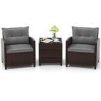 Gymax Set of 3 Rattan Furniture Set Patio Cushioned Conversation Set
