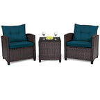 Gymax Set of 3 Rattan Furniture Set Patio Cushioned Conversation Set