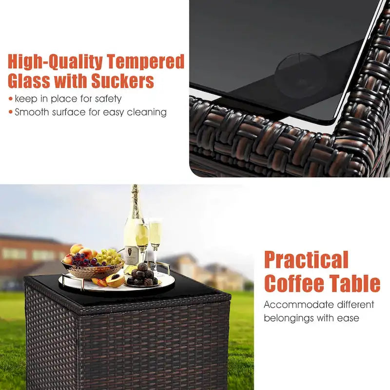 Gymax Set of 3 Rattan Furniture Set Patio Cushioned Conversation Set