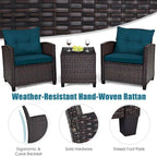 Gymax Set of 3 Rattan Furniture Set Patio Cushioned Conversation Set