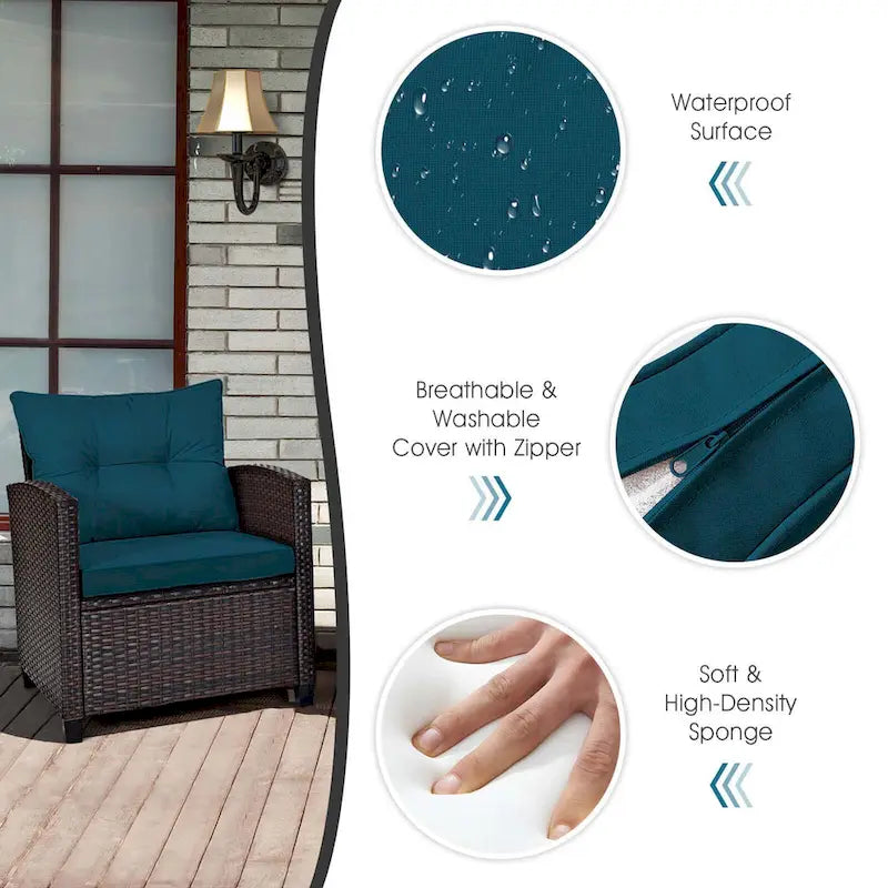 Gymax Set of 3 Rattan Furniture Set Patio Cushioned Conversation Set