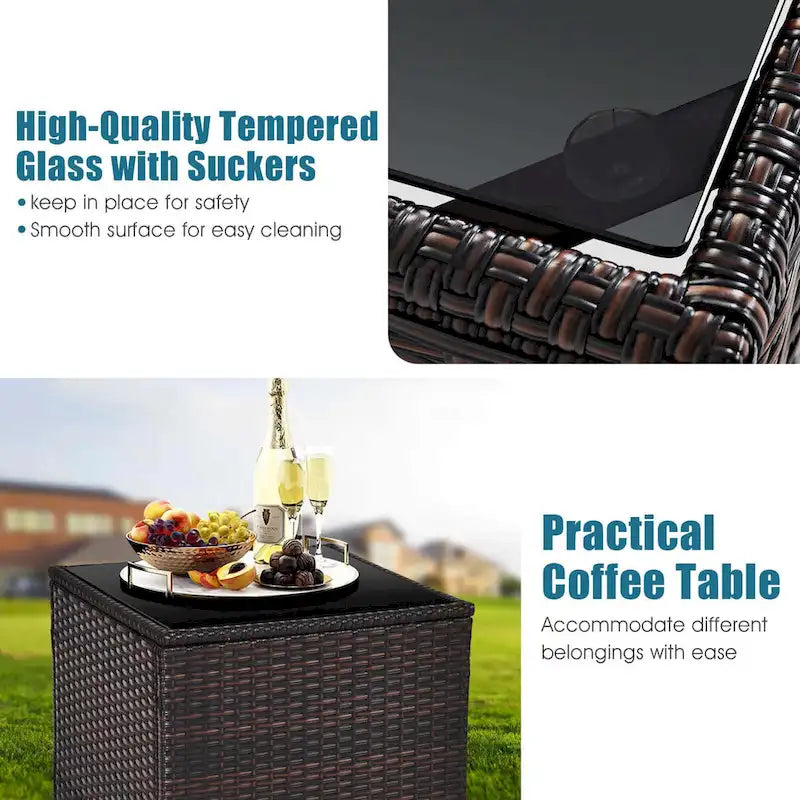 Gymax Set of 3 Rattan Furniture Set Patio Cushioned Conversation Set