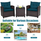 Gymax Set of 3 Rattan Furniture Set Patio Cushioned Conversation Set